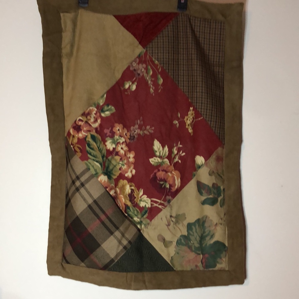 PEM America patchwork tapestry standard pillow case cover red brown 20x28 EUC